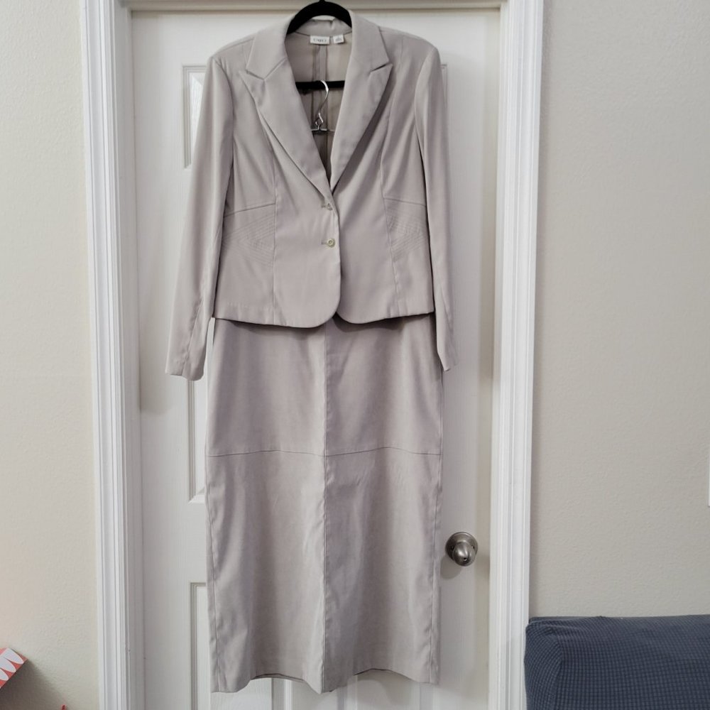 Cato 2pc suit size 12 khaki tan - jacket and skirt - machine washable